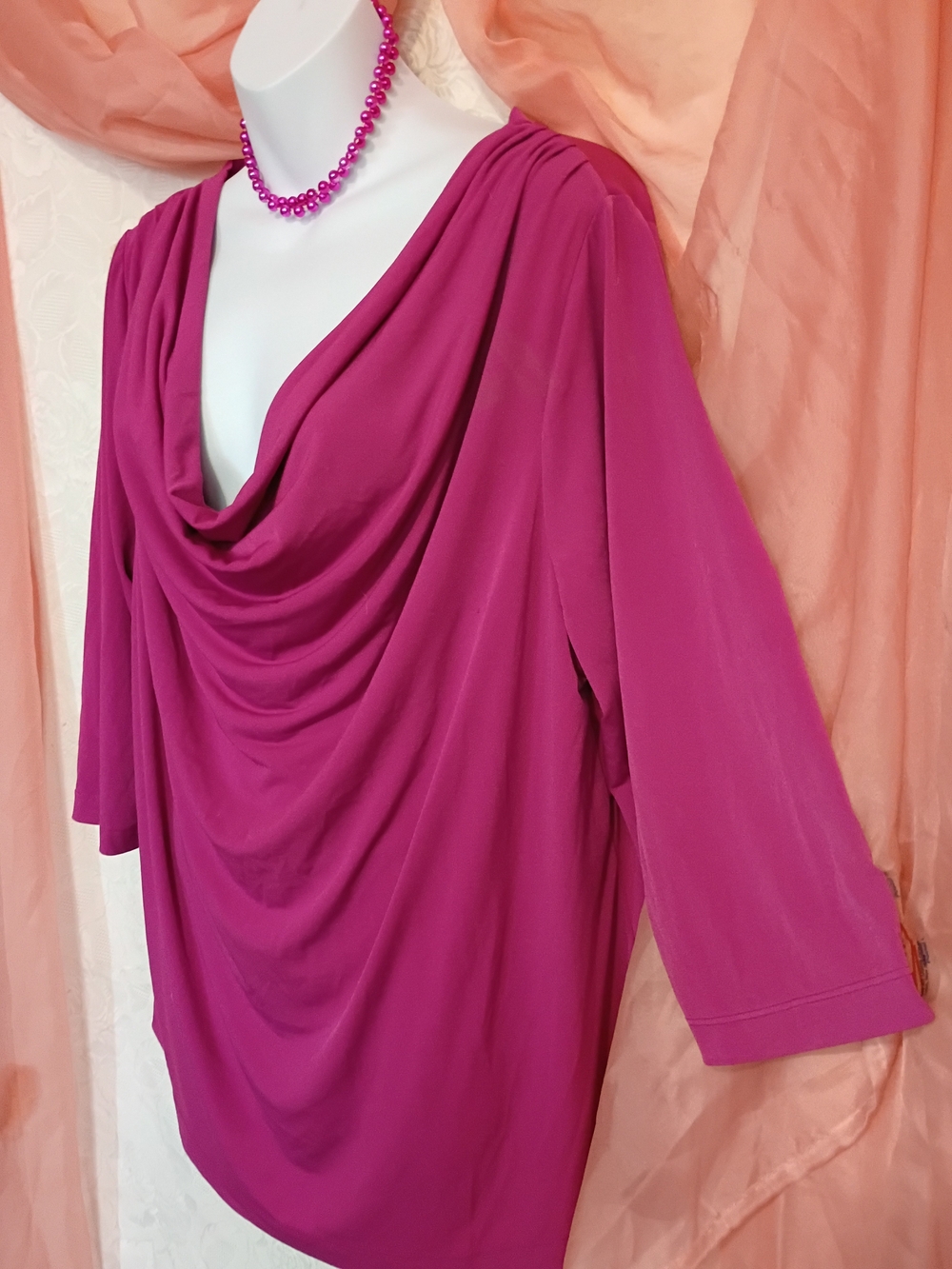 Lane Bryant Magenta Draped Cowl Neck Blouse Az 20W - Picture 2 of 7